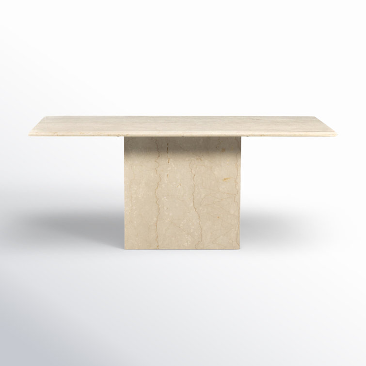 Contemporary Luxe Cream Marble Rectangular Dining Table for Six
