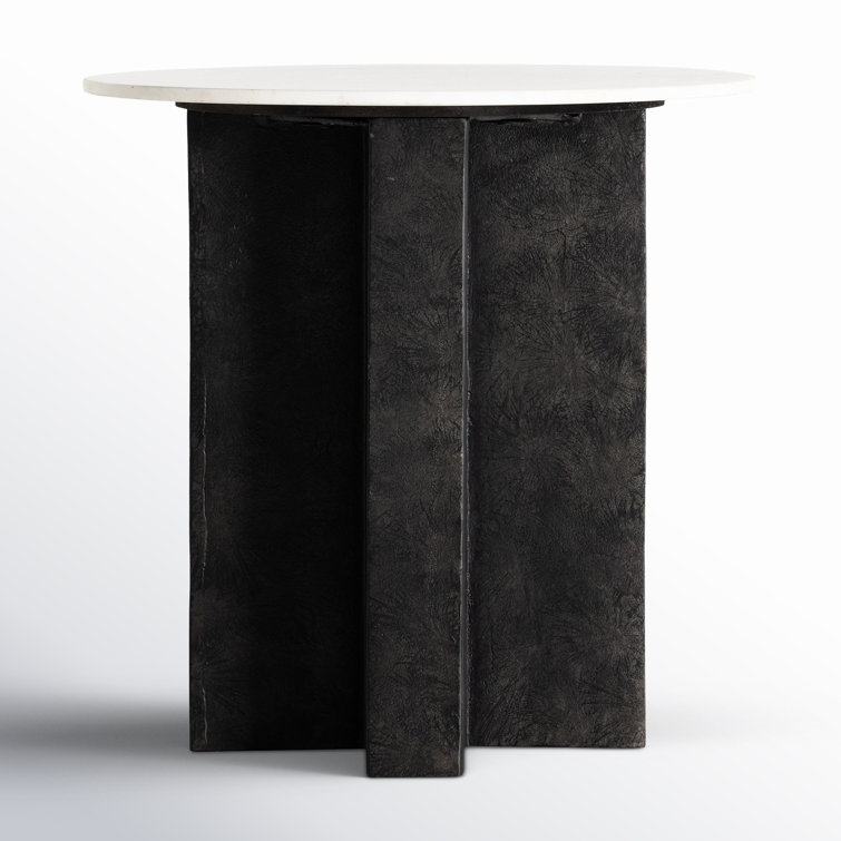 22" Black and White Marble Round End Table with Aluminum Base