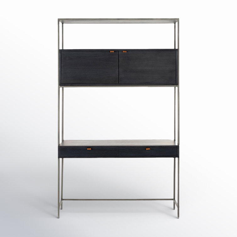 Contemporary Black Wash Poplar Wall Desk with Dual Drawers