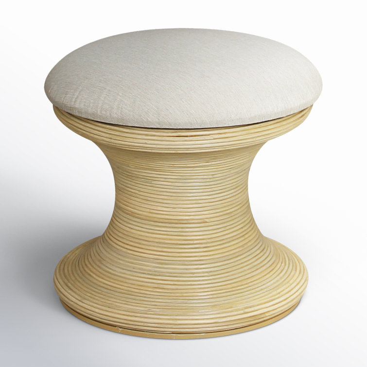 Natural Cream Upholstered Rattan Hourglass Accent Stool