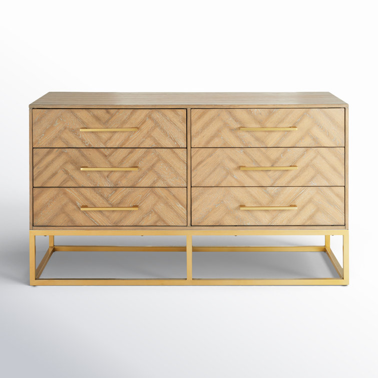 Estelle Rustic Oak 60" Double Dresser with Brass Accents