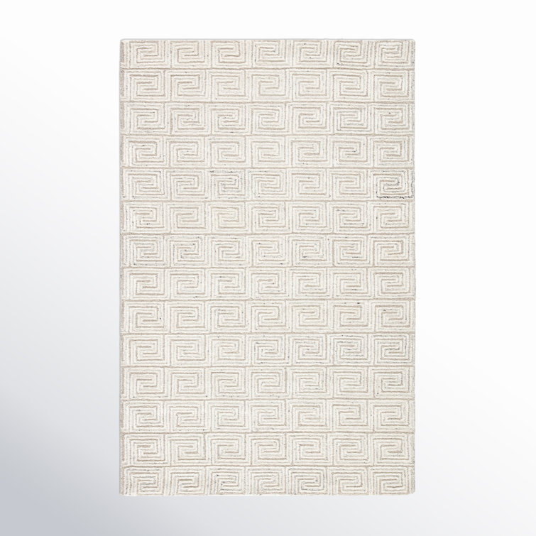 Handmade Geometric Gray and White Wool 5' x 8' Rug