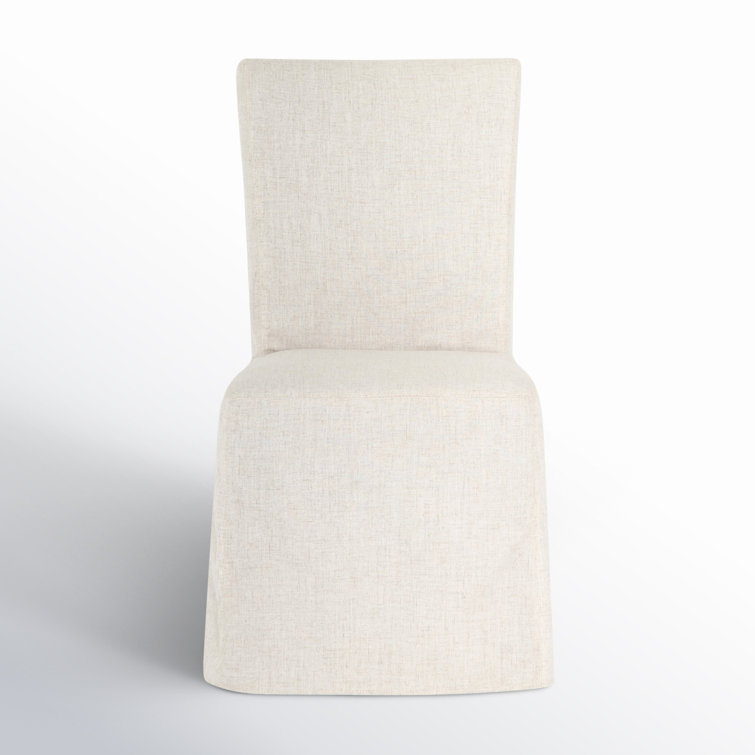 Cream Linen Upholstered Parsons Side Chair with Wood Frame