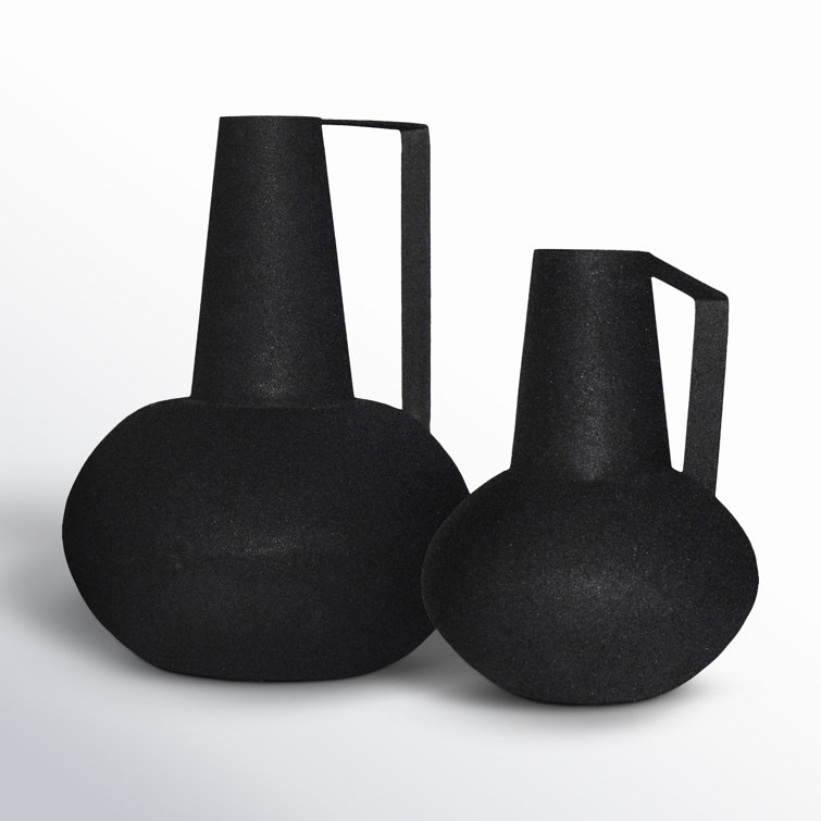Textured Matte Black Iron Pitcher-Style Vase Set