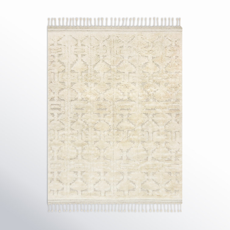 Ivory Wool Handmade Tufted Rectangular Easy Care Rug 4' x 6'