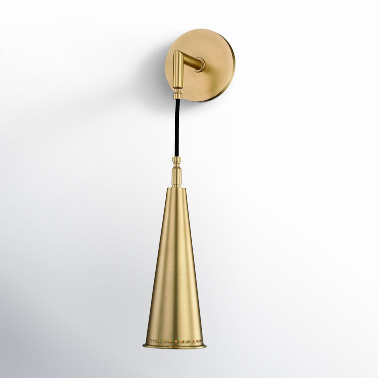 Aged Brass L-Shaped Arm Direct Wired Sconce with Spun Metal Shade