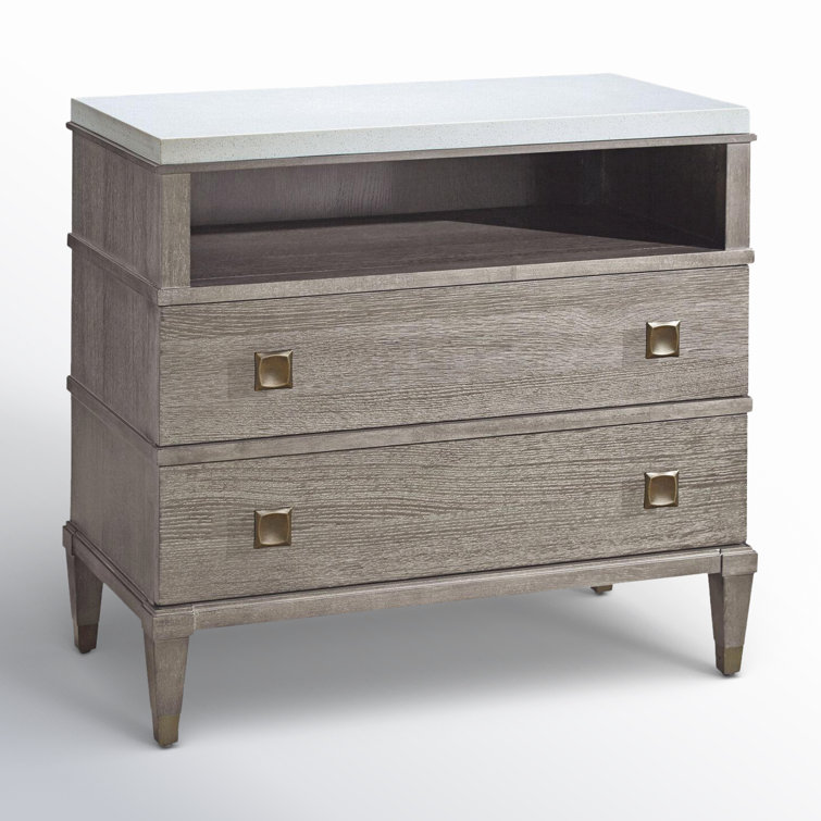 Transitional Brown 2-Drawer Nightstand with Stone Top