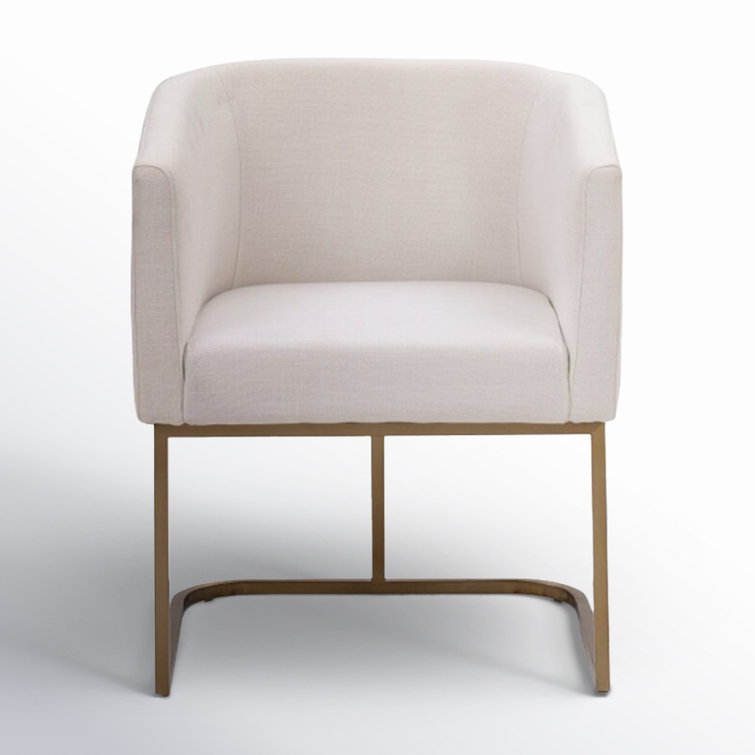 Off-White Linen Upholstered Arm Chair with Metal Frame