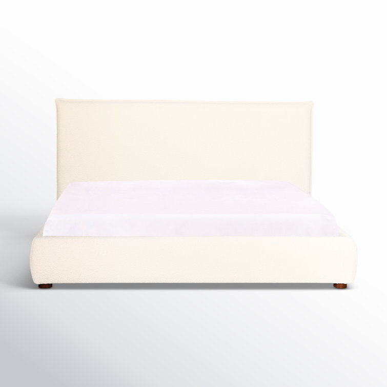 Serene White Velvet King Platform Bed with Tufted Upholstery