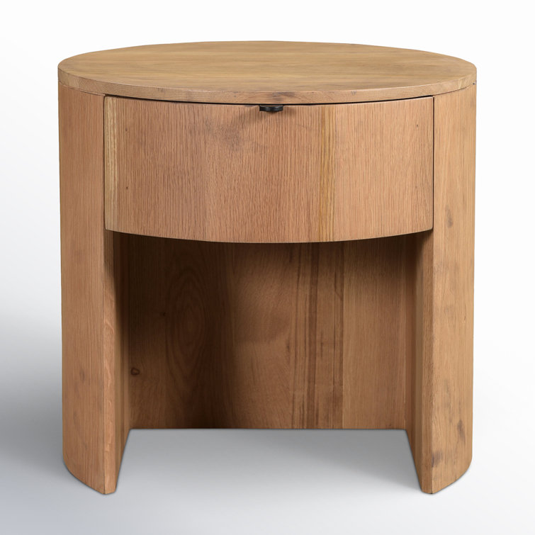 Scandinavian Solid Oak 1-Drawer Round Nightstand with Open Shelf