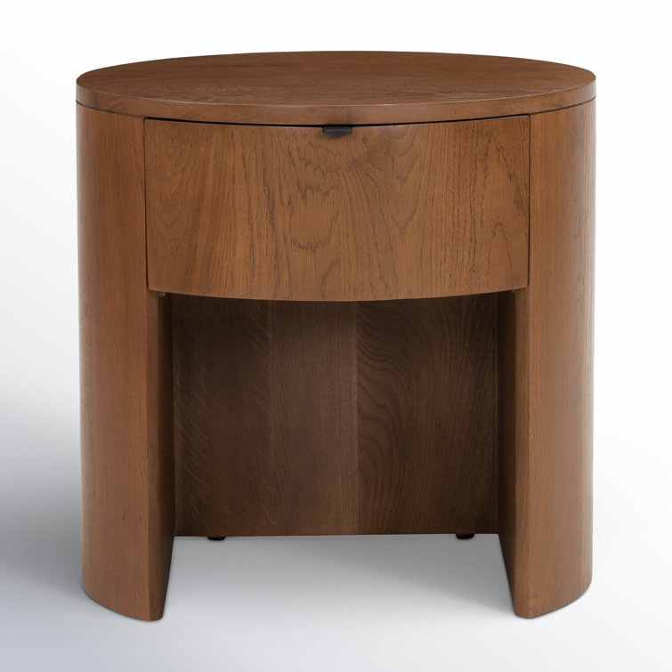 Scandinavian Solid Oak 1-Drawer Round Nightstand with Open Shelf