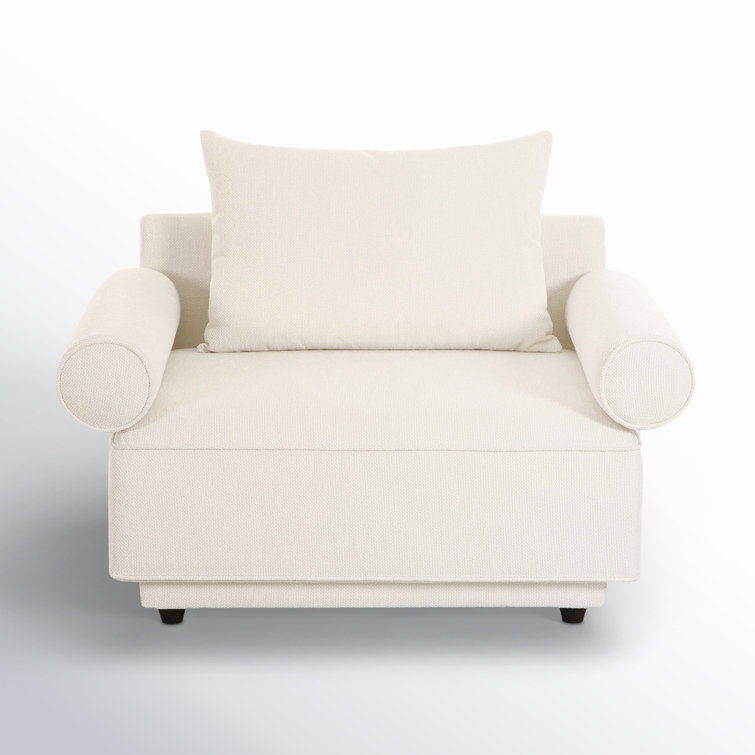 White Polyester Bolster Arm Accent Chair with Manufactured Wood Frame