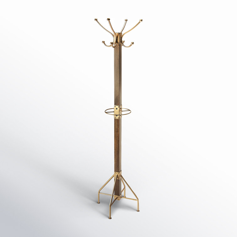 Antique Gold and Medium Brown Transitional Coat Rack
