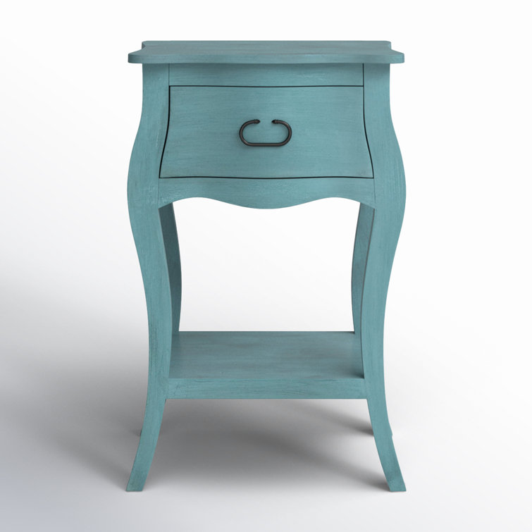 Distressed Blue Mango Wood 1-Drawer Nightstand with Shelf