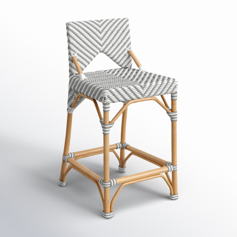 Parisian Arrow Weave Gray and White Rattan Counter Stool