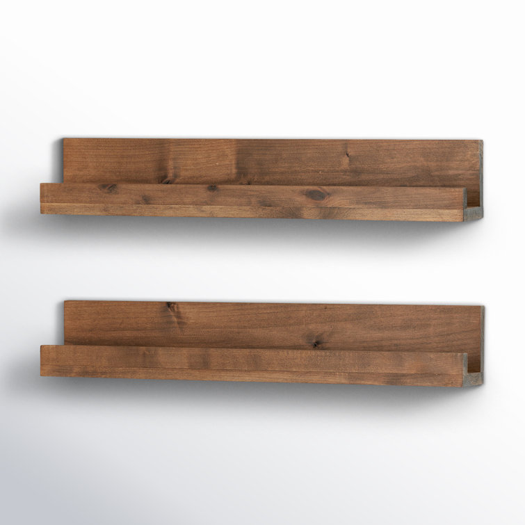 Walnut Alder Wood Floating Wall Shelves, Set of 2
