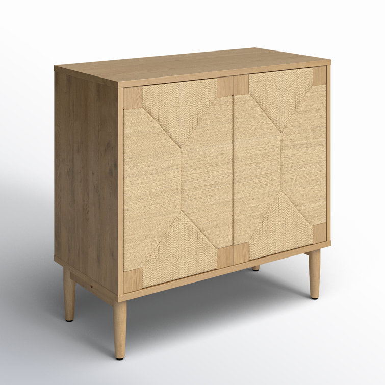 Oak and Woven Manufactured Wood 2-Door Accent Cabinet with Iron Legs