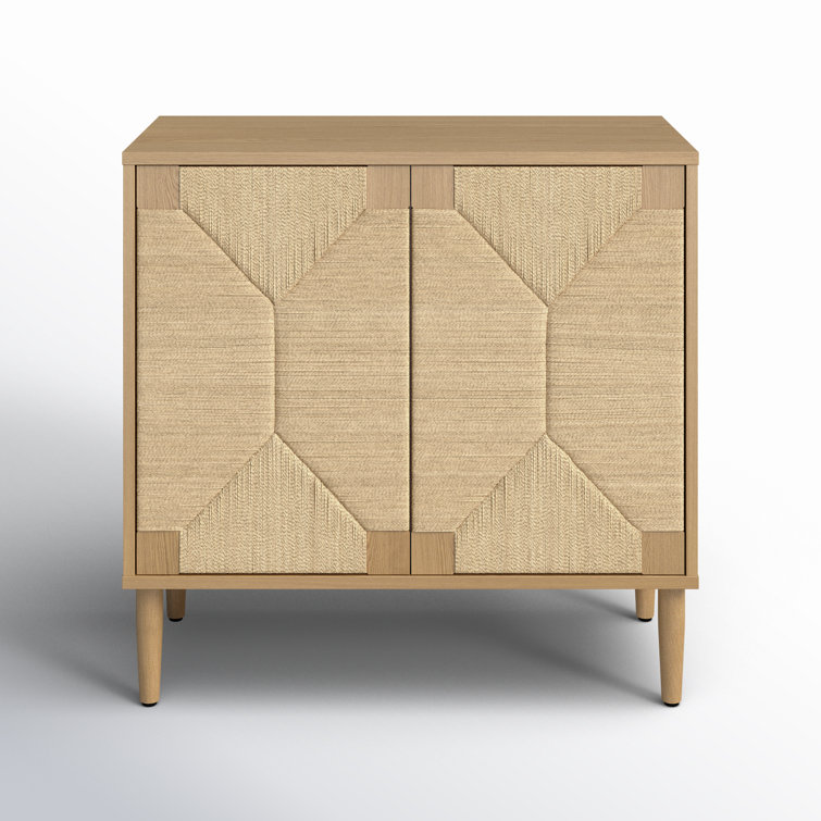 Oak and Woven Manufactured Wood 2-Door Accent Cabinet with Iron Legs