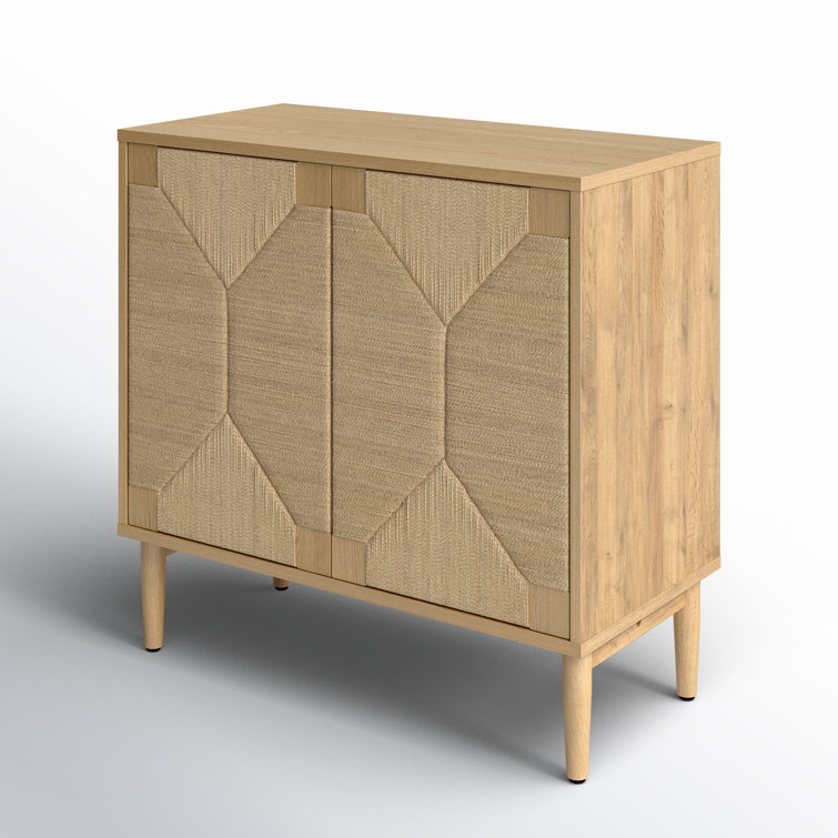 Oak and Woven Manufactured Wood 2-Door Accent Cabinet with Iron Legs