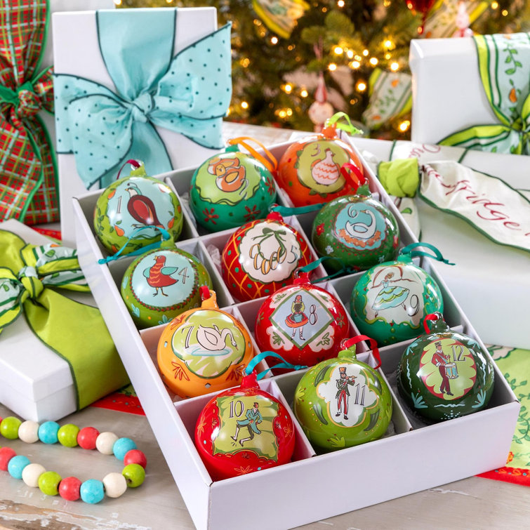 12 Days of Christmas Multicolor Glass Ball Ornament Set