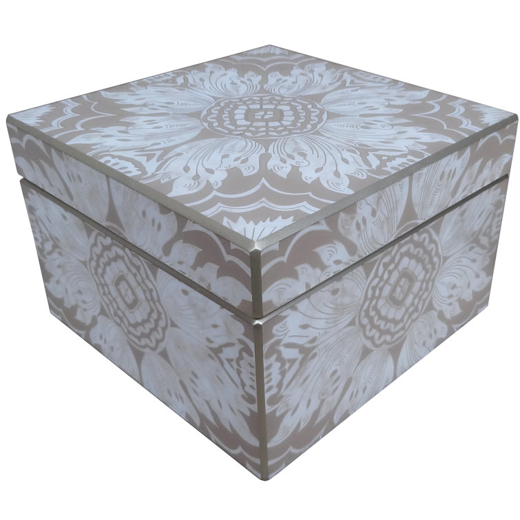 Handmade Sand and Silver Reverse Painted Mirror Jewelry Box