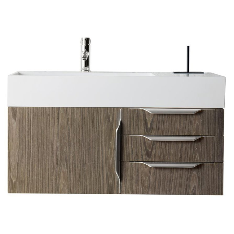 Ash Gray 36" Wall-Mount Single Vanity with Solid Surface Sink