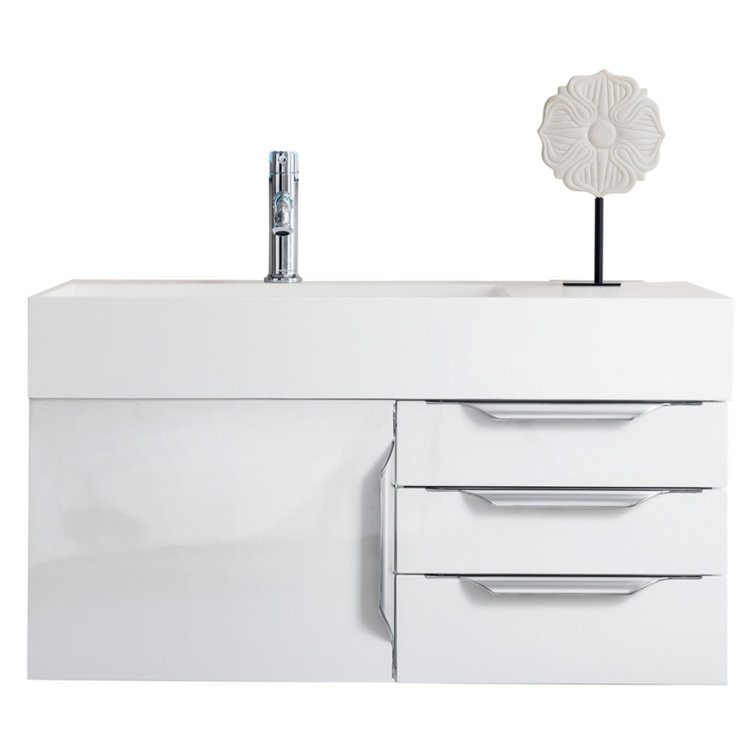 Ash Gray 36" Wall-Mount Single Vanity with Solid Surface Sink