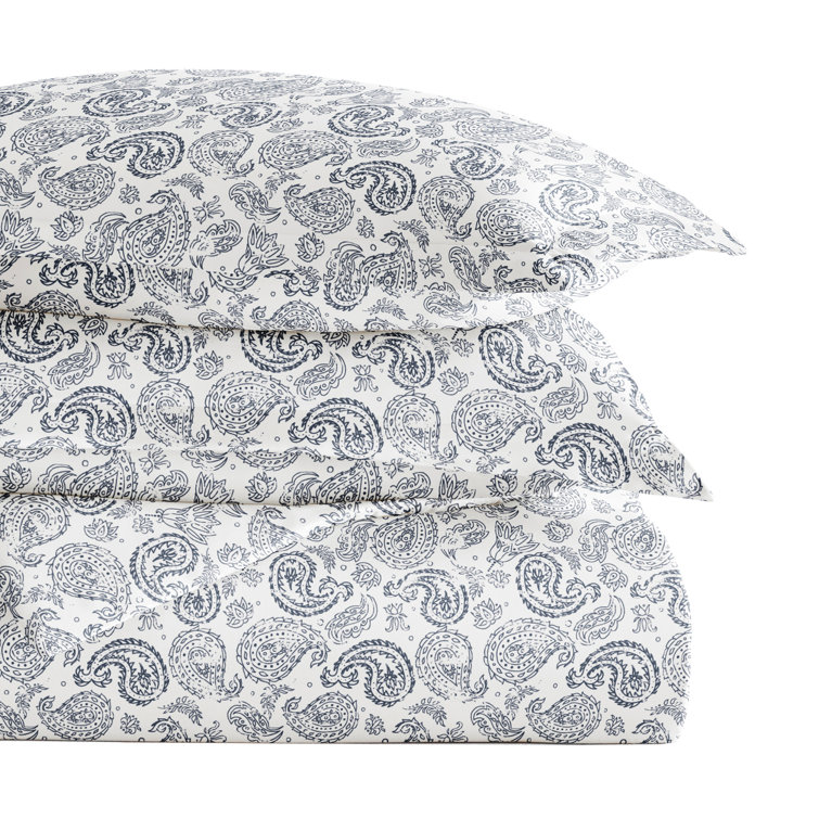Navy Paisley Queen/Full Duvet Cover Set with Shams
