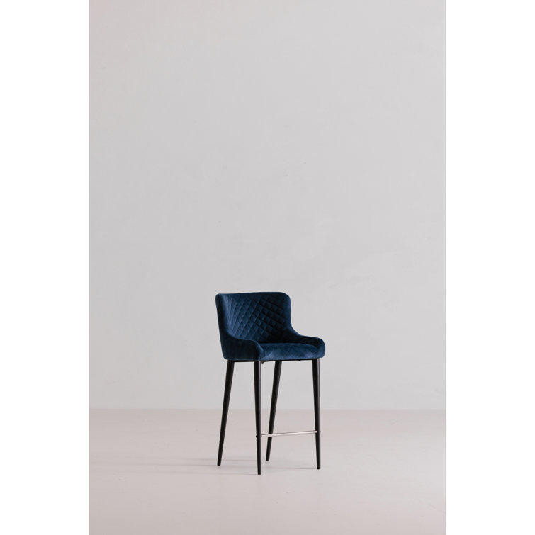 Etta 18'' Wide Dark Blue Velvet Tufted Counter Stool