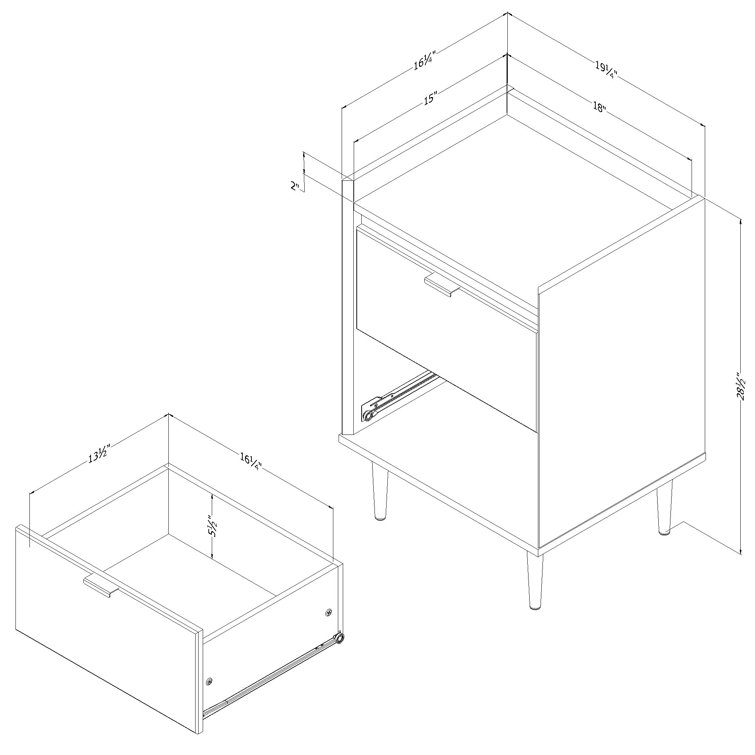 Winter Oak 2-Drawer Nightstand with Brass Legs