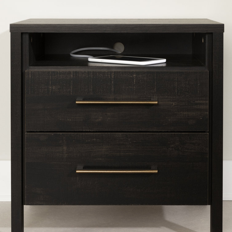 Gravity Rubbed Black 2-Drawer Contemporary Nightstand