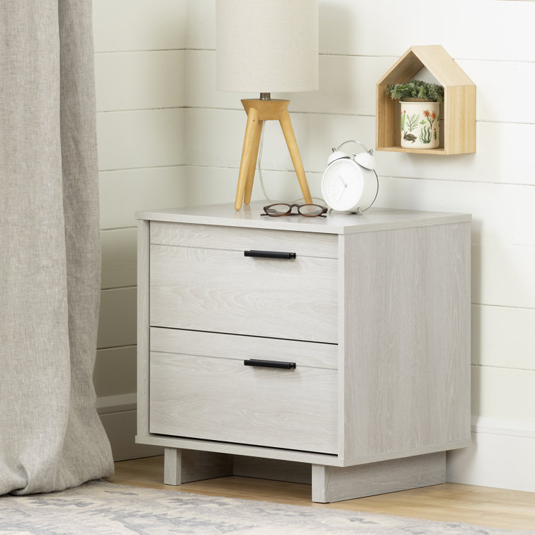 Fynn Winter Oak Modern 2-Drawer Nightstand with Sleek Metal Pulls