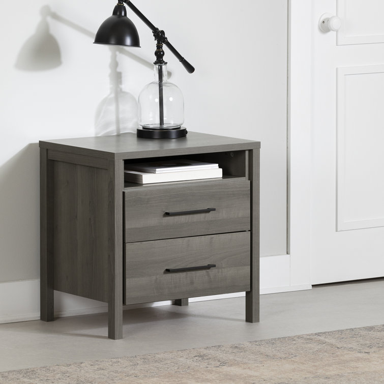 Modern Gray Maple 2-Drawer Laminate Chest with Metal Handles