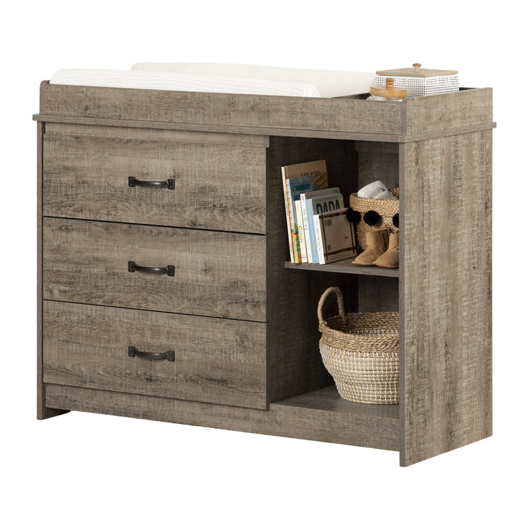 Weathered Oak Rustic Farmhouse Changing Table with Drawers