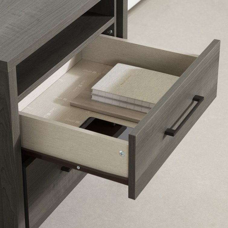 Modern Gray Maple 2-Drawer Laminate Chest with Metal Handles