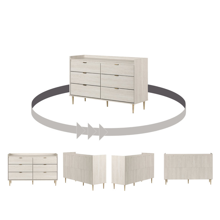 Winter Oak Glam Double Dresser with Brass Accents and Wide Storage