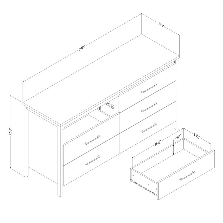 Marble Gray Maple 6-Drawer Double Dresser with Metal Handles