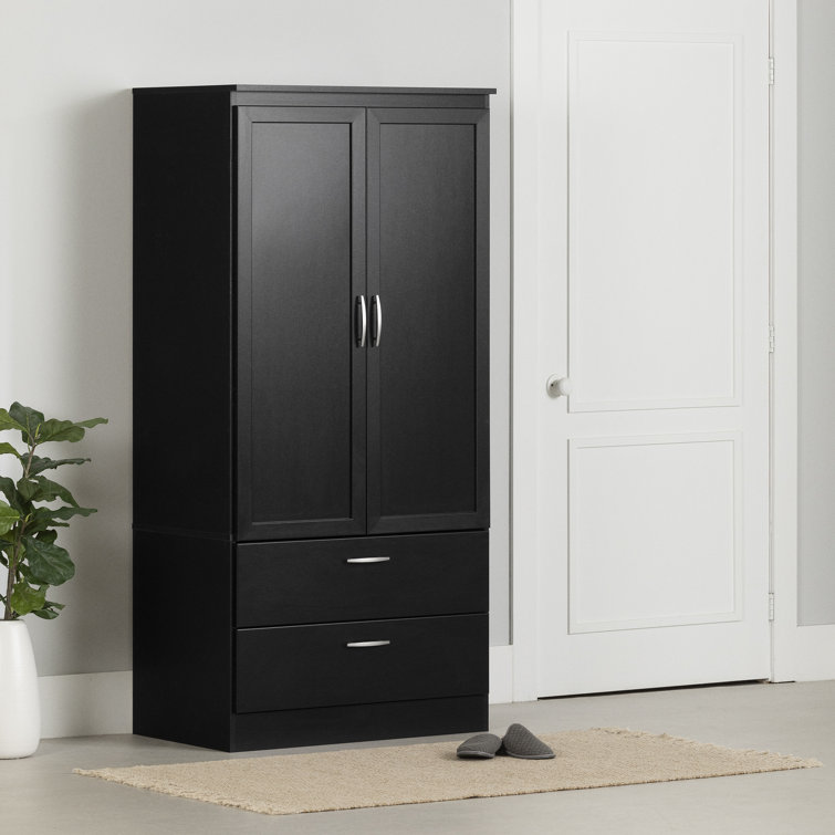 Pure Black Transitional Wardrobe Armoire with Mirror