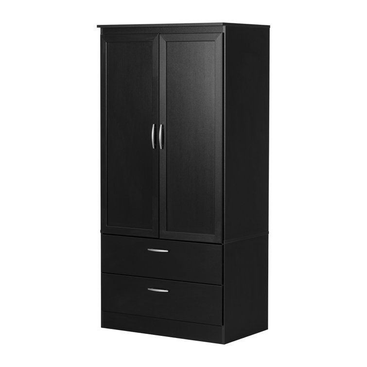 Pure Black Transitional Wardrobe Armoire with Mirror