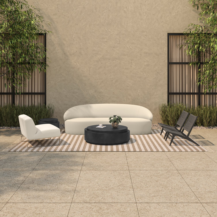 Yureni 48" Black Concrete Outdoor Round Coffee Table