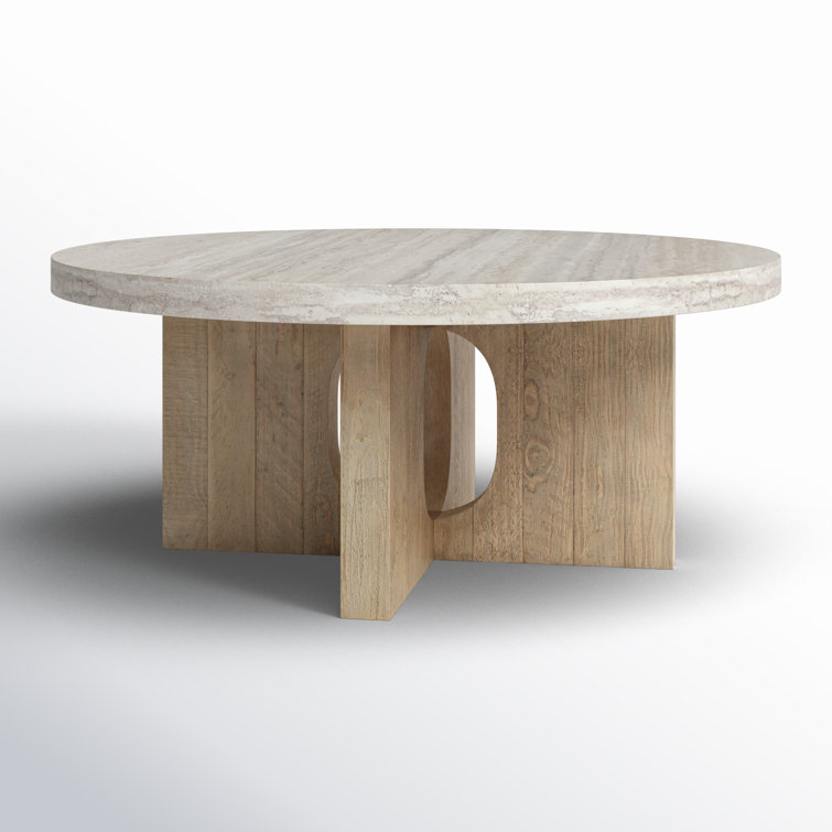Talbot 42" Round Light Brown Wood and Concrete Coffee Table