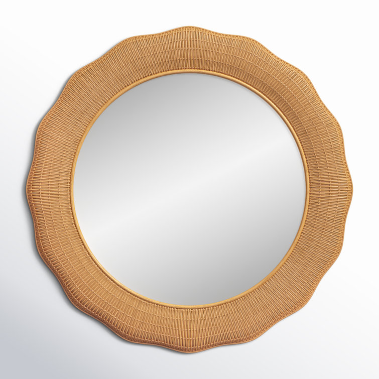 Natural Round Rattan Wall Mirror with Undulating Silhouette