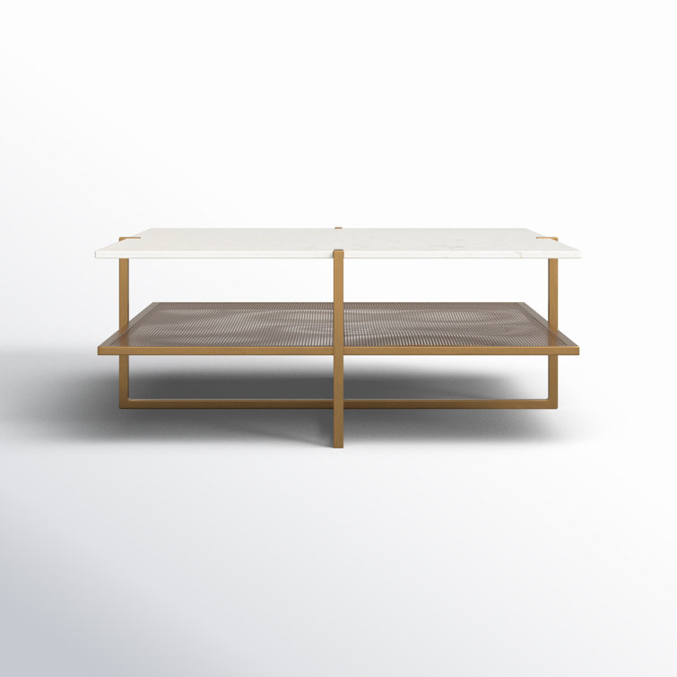 Hyla 41'' Brown and White Contemporary Square Marble Coffee Table with Storage