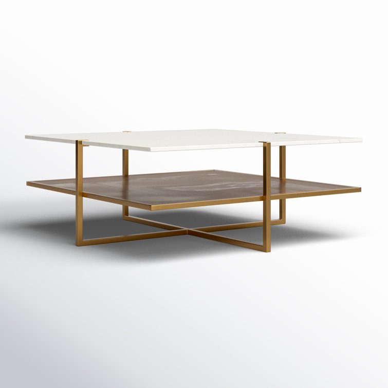 Hyla 41'' Brown and White Contemporary Square Marble Coffee Table with Storage