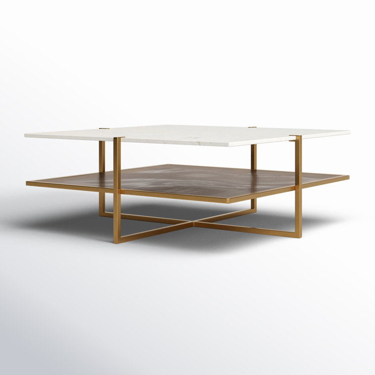Hyla 41'' Brown and White Contemporary Square Marble Coffee Table with Storage