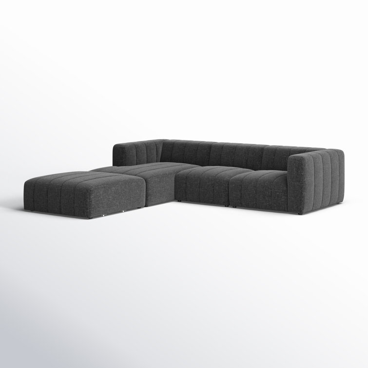 Saxon Charcoal Gray Modular L-Shaped Sectional with Ottoman