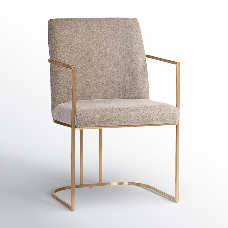 Belfast Oyster Shell Upholstered Arm Chair with Antique Brass Frame