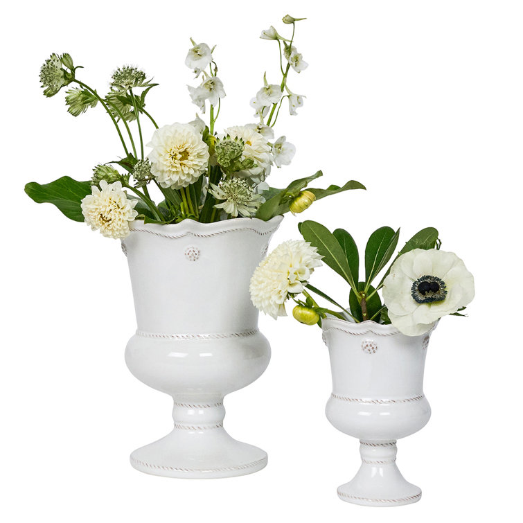 White Ceramic Pedestal Vase for Bouquets, 5" Height