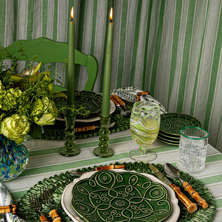 Provence Green Glass Hurricane Candlestick Set, 5" Height