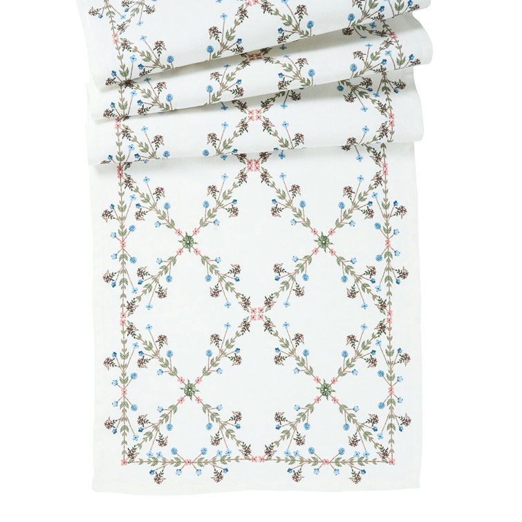 Chambray Floral Cotton Linen Table Runner 18'' x 90''
